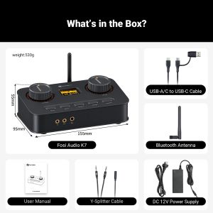 Fosi Audio K7 HiFi DAC Bluetooth Headphone Amplifier Mic Input USB Audio Gaming DAC for PS5 PC Switch PCM 384kHz/32Bit & DSD256