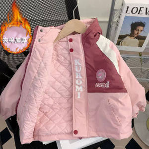 Girls Three-in-One Fleece Lined Windbreaker Spring Autumn Fashionable Childrens Outerwear Coat with Hood Waterproof Polyester
