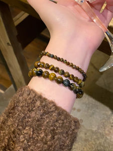Elegant Tiger Eye Stone Bracelet for Women Silver Plated Alloy Lightweight Fashionable Chinese Style Beaded Hand Cord Jewelry