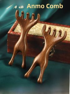 Aged Ebony Wood Deer Antler Massage Comb for Scalp And Head Meridian Stimulation Five Clawed Design Health And Beauty Tool