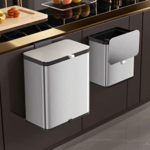 Kitchen Cabinet Door Hanging Trash Can Stainless Steel Storage Bin No Bending Cover High Aesthetic Value Household Waste Bin