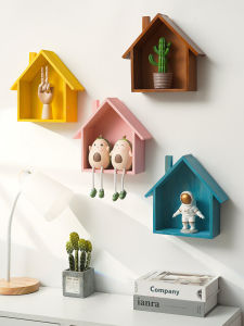 Retro Nostalgic Wall Mounted Wooden House Shaped Decorative Shelf Simple Style Hallway Decorations Multi-Functional Home Accessories