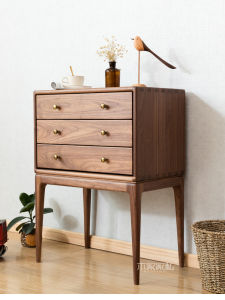 Light Luxury Black Walnut Wooden Sofa Side Cabinet Chest of Drawer Northern Europe Log Chest of Drawers High Base Bedside Table Living Room Entrance Cabinet