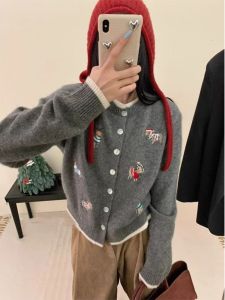 Áo Len Cardigan Dệt Kim Tay Dài Cổ Tròn Họa Tiết Hoạt Hình Áo Khoác Ngoài Áo Len Phong Cách Hàn Quốc Mùa Thu Đông Mới Về