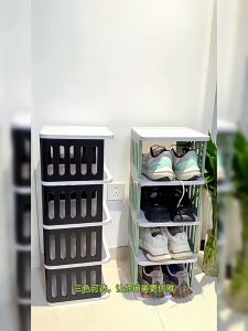 ชั้นวางรองเท้า 4-8ชั้น ซ้อนได้หลายชั้น ชั้นวางประกอบง่าย ชั้นวางรองเท้าประหยัดพื้นที่ ชั้นเก็บรองเท้า ตู้เก็บรองเท้าสไตล์มินิมอล