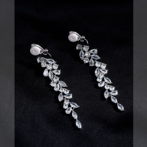 Elegant Long Tassel Zirconia Stone Womens Earrings No Piercing Required Fashionable Dangle Clip-Ons Luxury Feminine