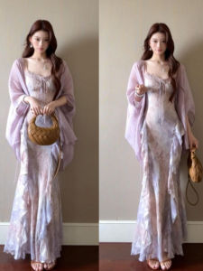 CHANGTONG | Retro Beautiful Floral Dress and Cardigan Set
