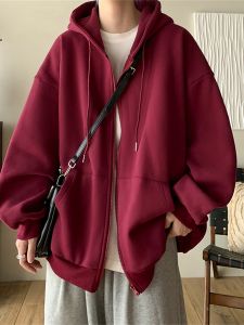 อเมริกันเรโทรเฮฟวี่เวท 100 บริสุทธิ์ ผ้าฝ้าย ซิป มีฮู้ด เสื้อสเว็ตเชิ้ต ผู้ชาย ฤดูใบไม้ร่วง ฤดูหนาว หลวม แจ๊กเก็ต สไตล์ลำลอง