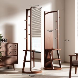 TINGXU | Rotating Movable Full-Length Mirror Coat Rack Wood
