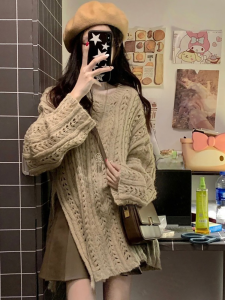 Autumn Winter Womens Knitted Sweater And Short Skirt Two-Piece Set Salt Series Fashionable Hollow out Design Polyester Blend