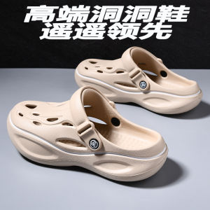 High-End Mens Summer Outdoor Sports Casual Grey Versatile Thick Bottom Anti-Slip Driving Beach Slippers Hole Hole Shoes