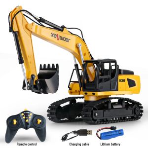 HUINA 1/24 9CH Remote Control Excavator Trucks Lights Sound RC Tracked Excavator Simulation Engineering Truck Kids Toy Car Gifts