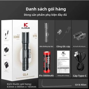 Đèn Pin Chiến Thuật Klarus 3300LM Có Thể Sạc Lại Với Công Tắc Từ Xa Gắn Trên Thanh Trượt Có Thể Tháo Rời Và Đèn LED Vũ Khí Pin 21700