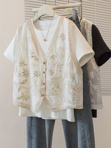 SHIMANQING | High End Embroidery & Nail Beads Splicing Short Sleeve T-shirt
