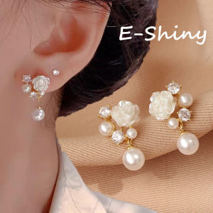 ผลิตภัณฑ์ต่างหู รูปหยดน้ำดอกไม้สีขาวสง่างามสำหรับผู้หญิงต่างหูพลอยเทียม