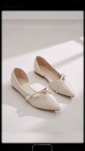 Giày Nữ Fairycore Màu Be Có Nơ Xoắn Mũi Nhọn Giày Cao Gót Đế Mềm Giày Cưới Cho Khách Mời Mùa Xuân Hè Giày Đế Bằng Công Sở Thông Thường