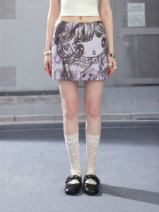 Unifree | Purple Floral Print Skinny Fitted Short Skirt