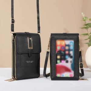 Touch Screen Mobile Phone Bag Mini Flap Crossbody Bag Fashion Faux Leather Purse Vertical Wallet With Card Slots