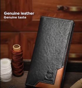 BULLCAPTAIN Genuine Leather Mens Long Handbag RFID Function Credit Card Holder Card Bag Leather Currency Multifunctional Wallet