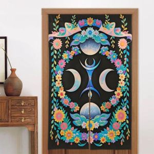 VIKAMA Triple Moon Starry Sky Noren Nửa Rèm Ngăn Phòng Riêng Tư Thẩm Mỹ Trang Trí Nhà Cửa Polyester Chống Nước Cho Phòng Ngủ Nhà Bếp