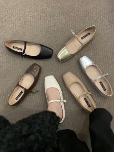 Multicolor Square head shallow mouth flat shoes for women 2024 Korean style gentle fairy thick heel Mary Jane shoes