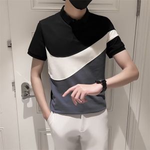 Mens Polo Shirt Short Sleeve Half Sleeve Turn Collar Summer New Style Splicing Color Block Fashionable T-Shirt Body Shirt