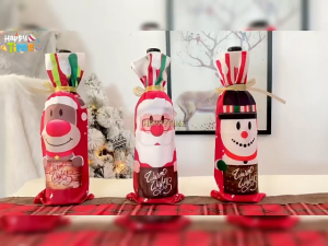 【Happy Time】Christmas Wine Bottle Cover Champagne Gift Bag Santa Claus Snowman Elk Decoration Holiday Table Home Dining Bar Decor Party Supplies Cute Gift Wrap