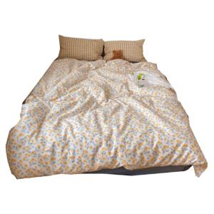 Korean Style Cream Small Floral Pure Cotton Four-Piece Set Color-Contrast Check Ins Cotton Quilt Cover Bed Sheet Skin-Friendly Bedding