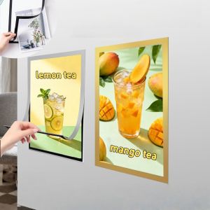 Minimalist gold silver and black A4 magnetic self-adhesive photo frame. Hole-free whiteboard file photo display box