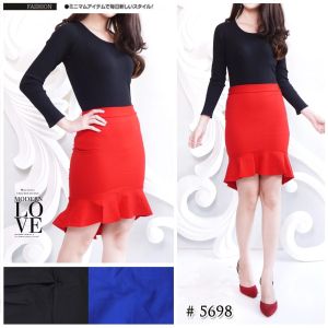 ●ECLAIRE● 04N Rok Skirt Katun Wedges Stretch Ruffle Asimetris Asymmetric Polos Basic Kasual Korea Formal Kerja Kantor Semi-formal bisnis Import 5698