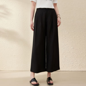 Casual Loose Wide Leg Pants Slimming Versatile plus Size Summer New Style Korean Version Pocket Design Seven-Foot Length Polyester Fiber