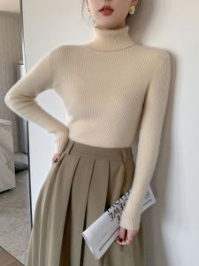 เสื้อสเวตเตอร์คอตั้งหนาสำหรับผู้หญิง แขนยาว ทรงเข้ารูป ทรงเข้ารูป สีดำ ทรงเข้ารูป เสื้อชั้นใน ผ้าถัก ฤดูใบไม้ร่วง/ฤดูหนาว