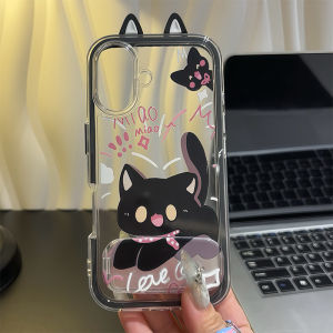 Sup&LV | High-End Unique Womens iPhone 16 Pro Max Case Transparent Silicone Mirror Stand Apple 15 Pro Cover Cute Cartoon Design Protection