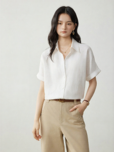 YAKEJIA | White Linen Short Sleeve Summer Office Blouse