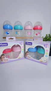 Momeasy ขวดนมคอกว้าง 4ozแพ็ค 2 ลาย Sweet Bird & Magic King (สีฟ้าสีชมพู) จุกกันสำลัก 0 เดือนขึ้นไป