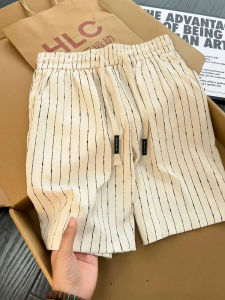 Apricot Retro Style Ice Silk Stripes Shorts Breathable Quick Drying