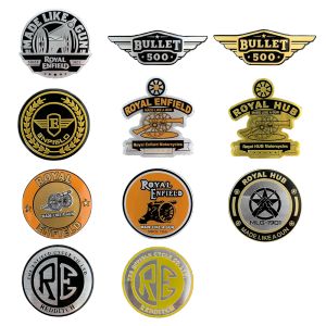 สติกเกอร์ติดมอเตอร์ไซค์ Royal Enfield Bullet 500 Retro รถจักรรูปลอกอะลูมิเนียมโลโก้โลหะ ถังน้ำมันสติกเกอร์โลโก้วงกลมเหมาะสำหรับ Kawasaki Suzuki Benelli Triumphal ตกแต่ง
