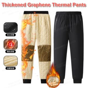 Thickened Velvet Graphene Casual Pants Mens and Womens Cashmere Fleece Lined Lamb Cotton Pants Kneepad Self-Heating Waterproof Windproof High Warmth