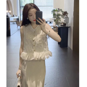 chaqi | Chic Embroidered Sequin Vest Shirt Women Summer Style Unique Attractive 3D Petal Splicing Sleeveless Mini Top Commute Style Loose Fit