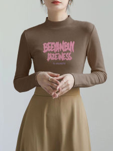 Thickened Double-Sided Velvet Womens T-Shirt Spring Autumn Flocking Warm Slim Long Sleeve Inner Wear Base Shirt Trendy