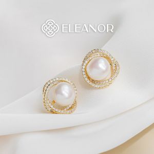Bông tai nữ chuôi bạc 925 Eleanor Accessories khuyên tai ngọc trai nhân tạo đính đá phụ kiện trang sức 2157
