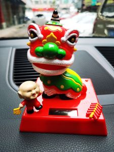 Solar Shaking Head Lion Doll Chinese Folk Custom Decoration Car Interior Ornaments Traditional Style Lion Dance