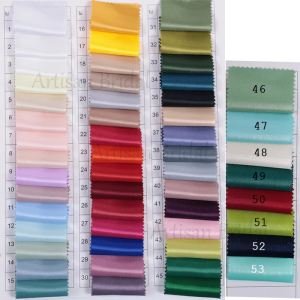 ผ้าซาตินเนื้อเหลวสีน้ำตาลกาแฟ มีความแข็งเล็กน้อย เหมาะสำหรับตัดเย็บชุดการแสดง ชุดงานเลี้ยง ผ้า DIY