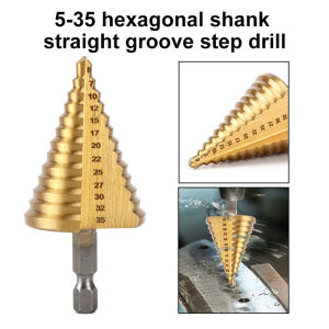 1pc 5mm~35mm Step Drill BitTitanium Coated Hex Shank Straight Groove Drill BitWoodworking Drilling Toolsfor Wood&Soft Metal