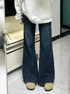 Fleece Lined Flared Jeans Women Winter Small Size Thickened Slim Straight Leg Non Fitting Bell Bottoms Casual High Waist Blue