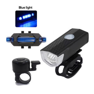 Bicycle Front Rear Light Ring Bell Set Bike Red Blue Tail Light Cycling Handlebar Warning Alarm Speaker Rechargeable Head Lamp