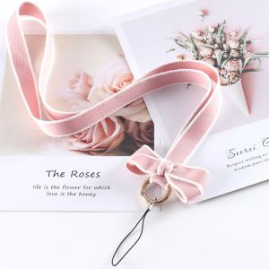 Girly Sweet Cute Handmade Bowknot Ribbon Mobile Phone Lanyard Fastened Ring Key Anti-Lost Strap Neck Rope