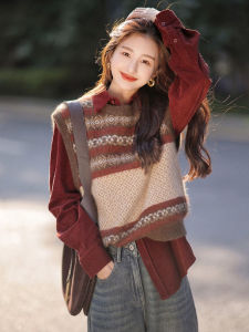 Soft Cozy Knitted Long Sleeve Womens Set Autumn Winter New Design Two-Piece Suit Fashionable Vest Shirt Combo for Young Ladies