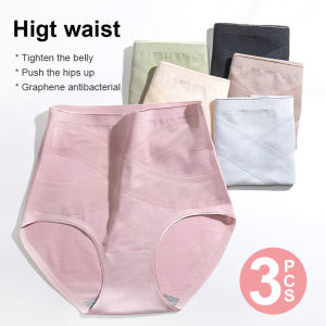 INTIMA 3PCS Cotton Panty For Women High Waist Slimming Waist Body Shaper Underwear Tummy Control Butt Lifter Shapewear Plus Size Seamless Panties Graphene Antibacterial