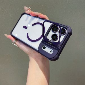 szhaiyu | Transparent Phone Case for IPhone 17 Pro 16 15 14 13 Pro Max for Magsafe Magnetic Wireless Charge Camera Stand Holder Lens Cover